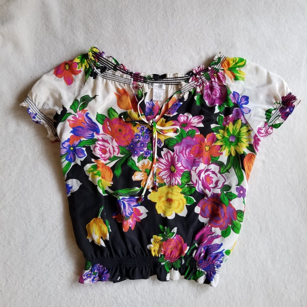 Cache Silk Off the Shoulder Tie Neck Blouse Small